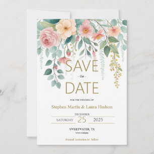 Minimalismo e flores Convite de Salve a Data