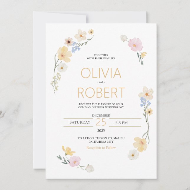 Minimalismo e flores Convite para Casamento (Frente)