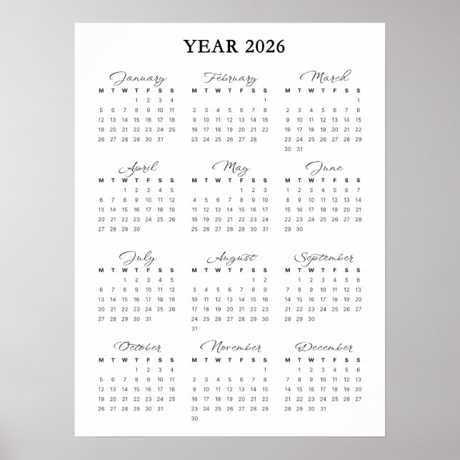 Minimalist 2026 Calendar Poster (Frente)