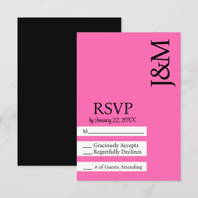 Minimalist Black and Hot Pink Magenta RSVP card (Frente/Verso)