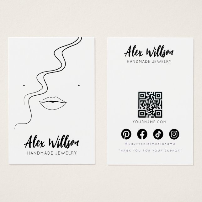 Minimalist Black White Wavy Hair Jewelry Display (Frente & Verso)