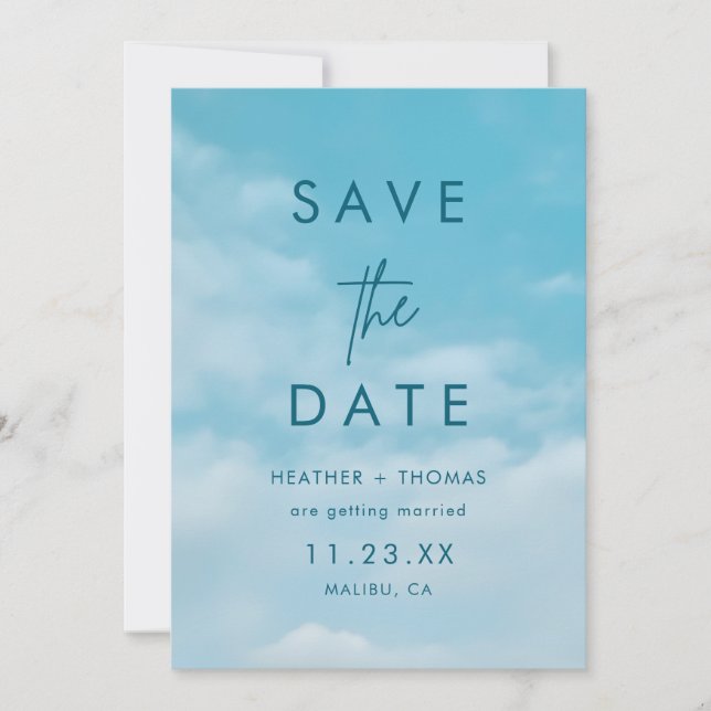 Minimalist Blue Sky Just Love Casual Save the Date (Frente)