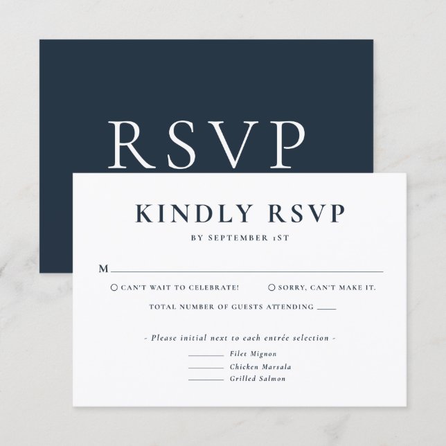 Minimalist Blue Wedding RSVP Card (Frente/Verso)
