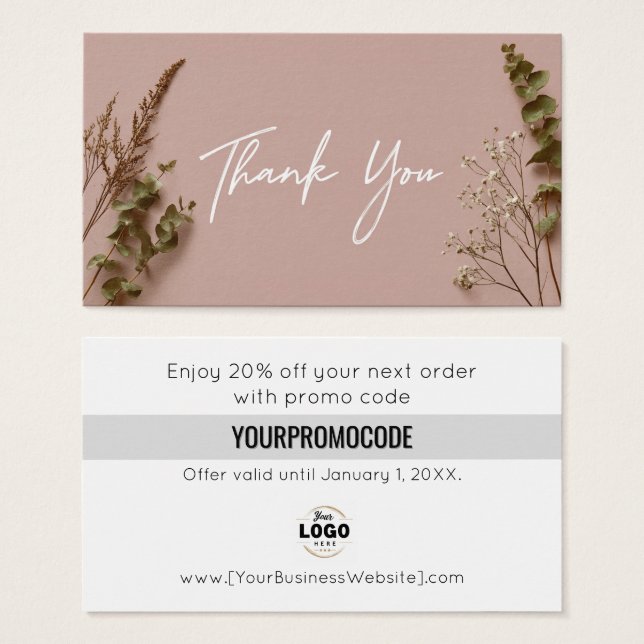 Minimalist Botanical Thank You Discount Card (Frente & Verso)