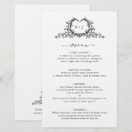 Minimalist Calligraphy Crest monogram Wedding Menu
