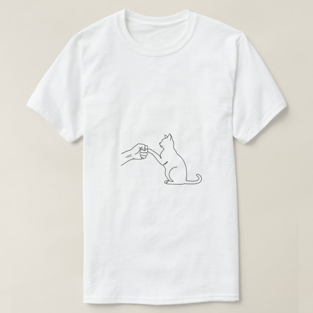 Minimalist Cat Fist Bump Line Art Men’s T-Shirt (Frente do Design)
