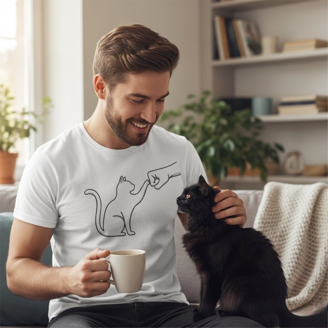 Minimalist Cat Fist Bump Line Art T-Shirt for Men (Criador carregado)