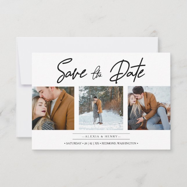 Minimalist Collage 3 Custom Photos Engaged Couple (Frente)