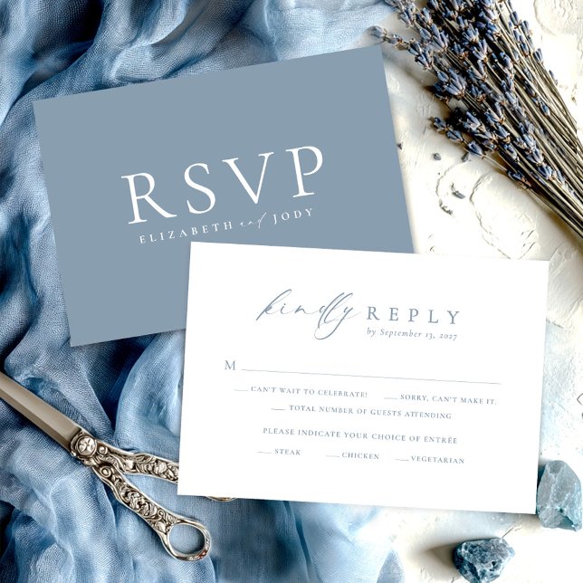 Minimalist Dusty Blue RSVP Wedding Card (Criador carregado)
