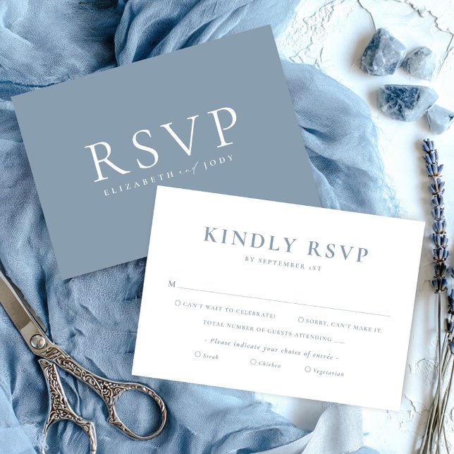 Minimalist Dusty Blue Wedding RSVP Card (Criador carregado)