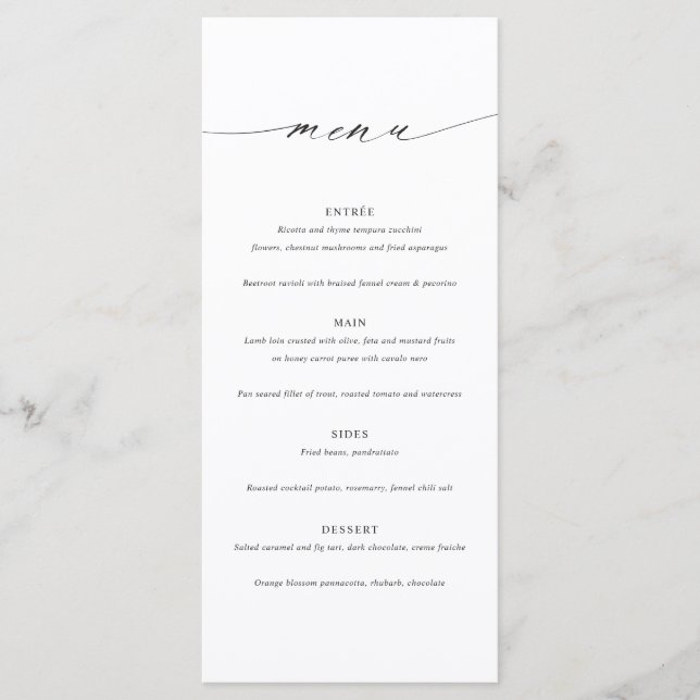 Minimalist Elegant Wedding Menu Card (Frente)