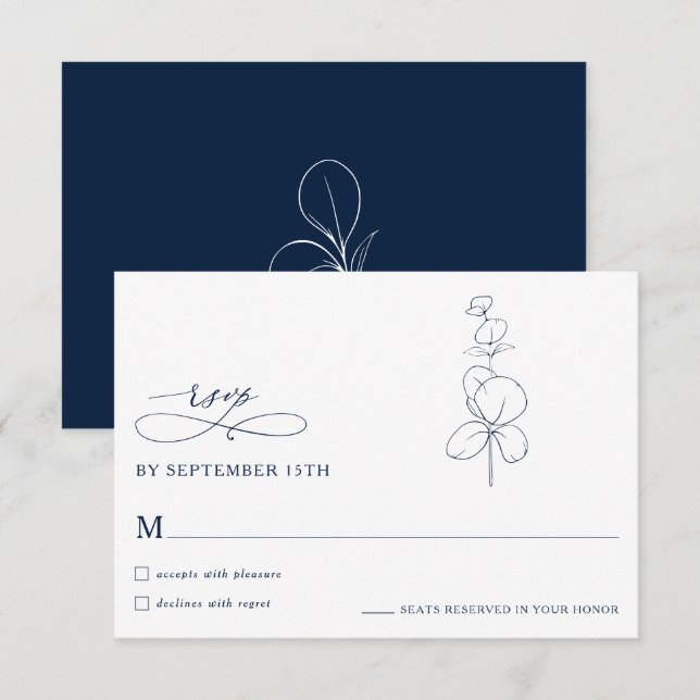 Minimalist Eucalyptus Spring  Wedding RSVP Cards (Frente/Verso)