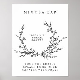 Minimalist Floral Line Art Mimosa Bar Sign Poster