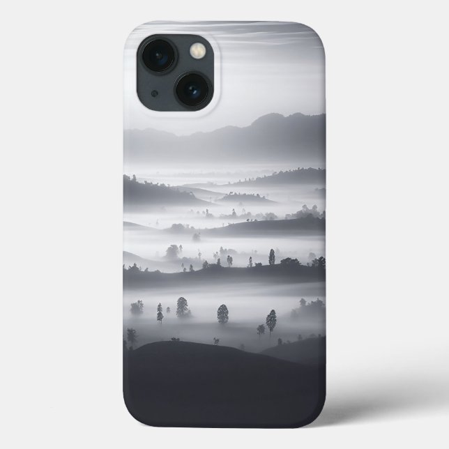 Minimalist Foggy Forest Phone Case Black and White (Verso)