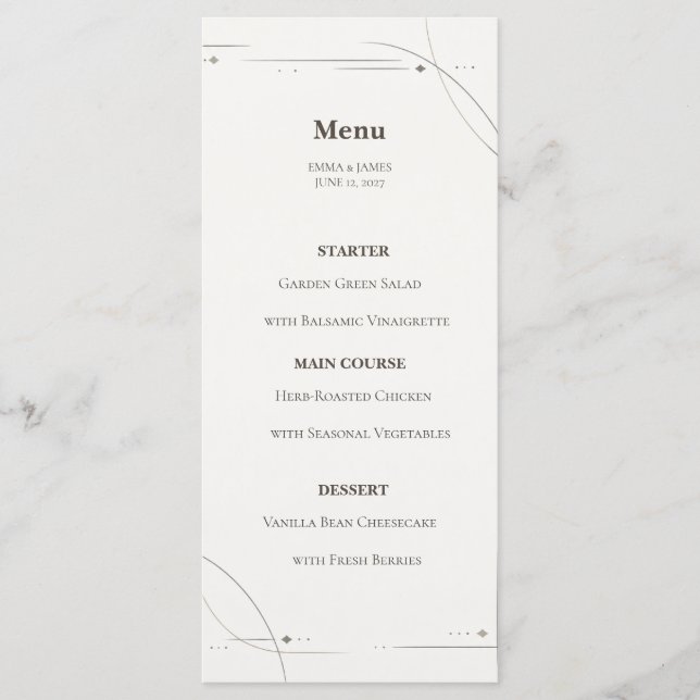 Minimalist Gold Line Wedding Menu Card (Frente)