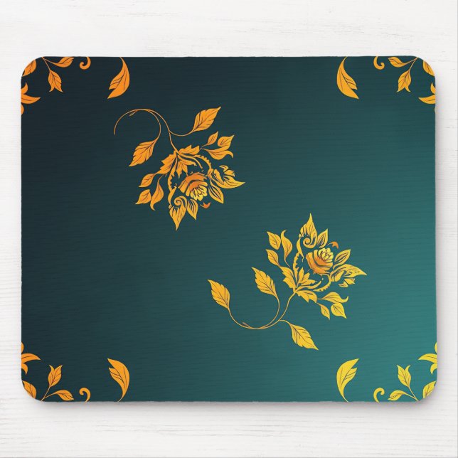Minimalist Golden Floral Mouse Pad (Frente)