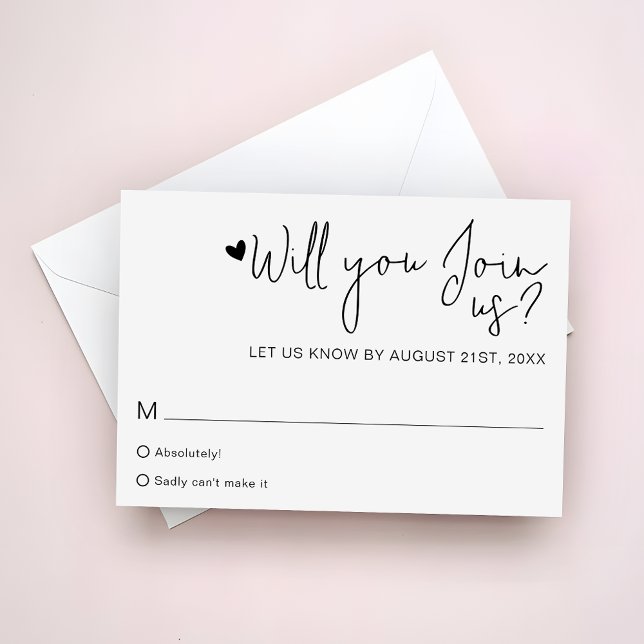 Minimalist Heart Script Contemporary Wedding RSVP (Criador carregado)