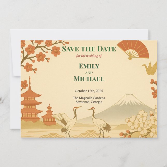 Minimalist Japanese Cherry Blossom Save the Date (Frente)