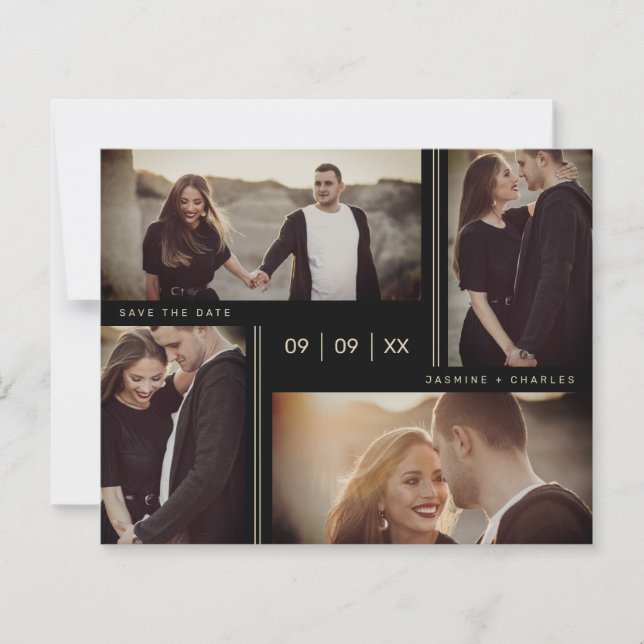 Minimalist Modern Wedding Collage Four Photos (Frente)