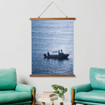 Minimalist Ocean Wall Art Fisherman Blue