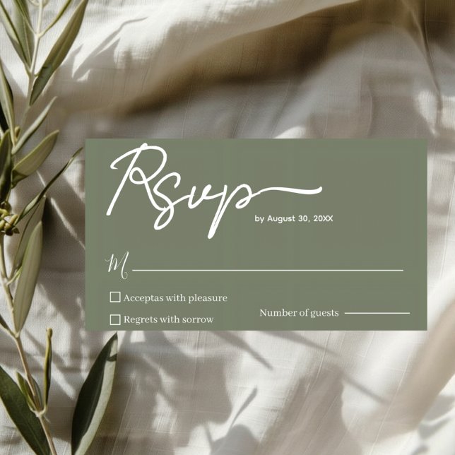 Minimalist Olive Green Wedding RSVP Card Template  (Criador carregado)