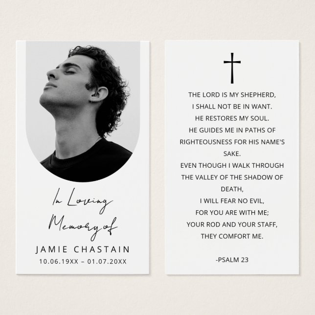 Minimalist Photo Funeral Memorial Prayer Cards (Frente & Verso)
