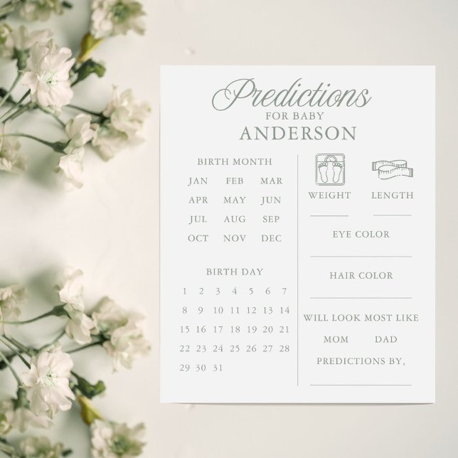 Minimalist Sage Green Baby Shower Predictions Game (Criador carregado)