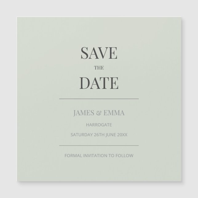 Minimalist Save the Date Card | Pale Sage Green (Frente)