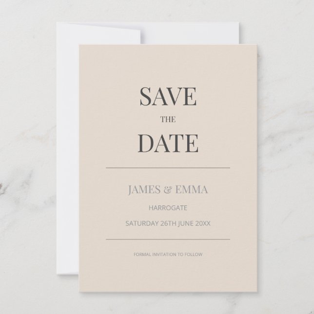 Minimalist Save the Date Card Soft Latte (Frente)