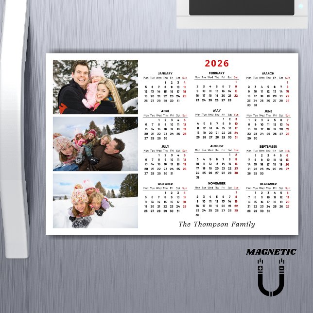 Minimalist Simple 2026 Calendar One Photo Magnet (Criador carregado)