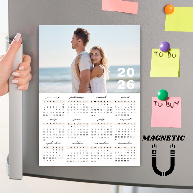 Minimalist Simple 2026 Calendar Photo Magnet (Criador carregado)