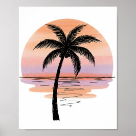 Minimalist Sunset Beach Poster – Palm Tree Ocean