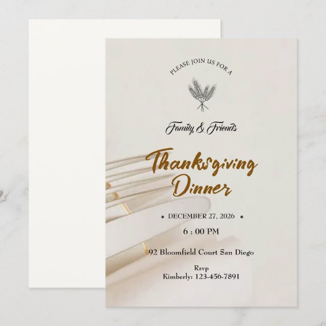 Minimalist Thanksgiving Invitation (Frente/Verso)