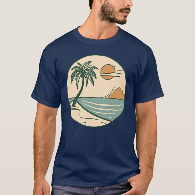 Minimalist Tropical Beach Scene Graphic T-Shirt (Frente)