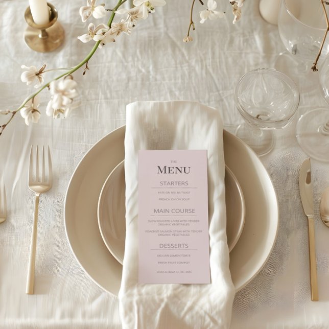 Minimalist Wedding Menu Dusky Rose (Criador carregado)