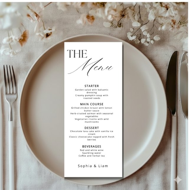 Minimalist Wedding Menu with Modern Calligraphy (Criador carregado)