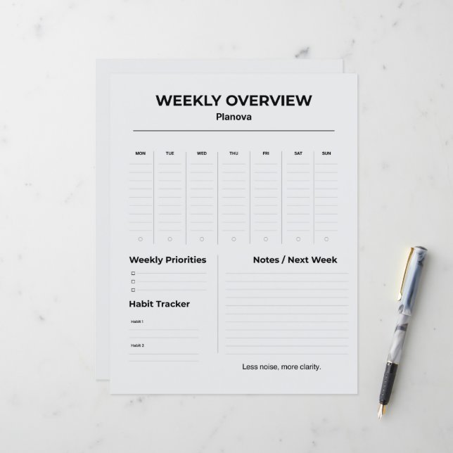 Minimalist Weekly Planner | Weekly Tasks Organizer (Frente/Verso In Situ)