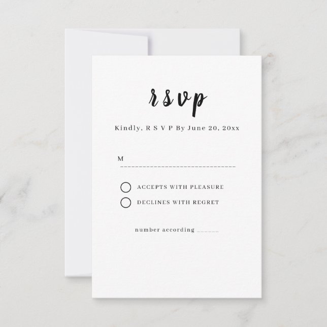 Minimalist White Wedding RSVP Card (Frente)