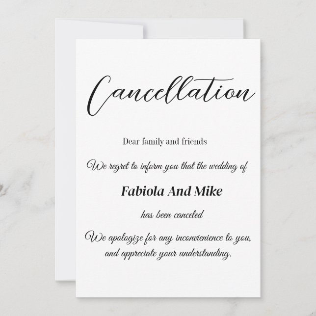 Minimalista anúncio de cancelamento de casamento e (Frente)