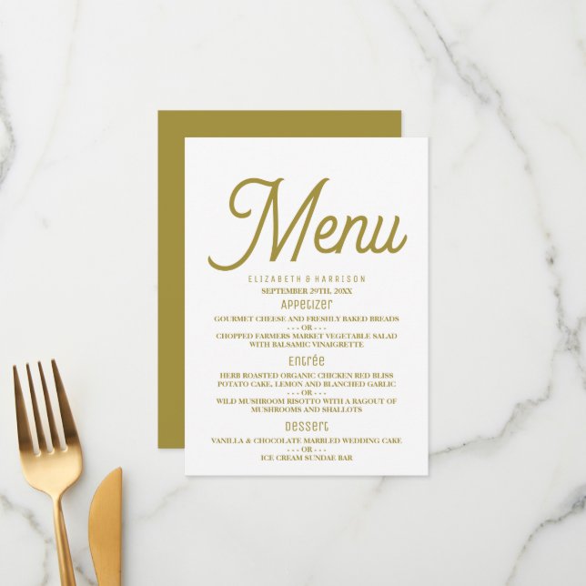 Minimalista - Branco e Dourado - Menu Casamento (Frente/Verso In Situ)