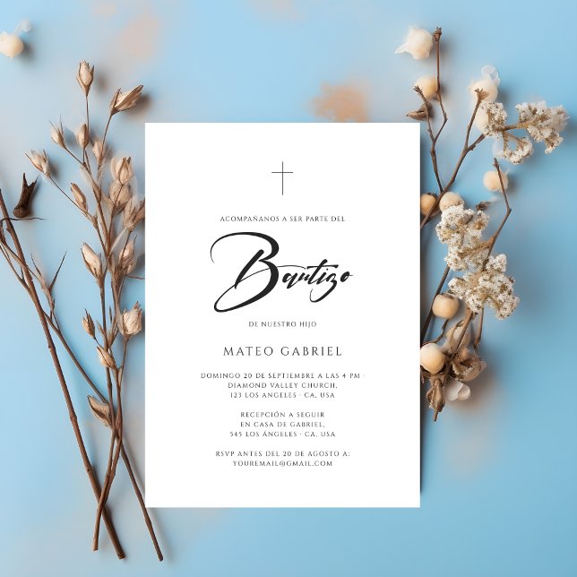 Minimalista Convite de Batismo Espanhol Elegante  (Criador carregado)