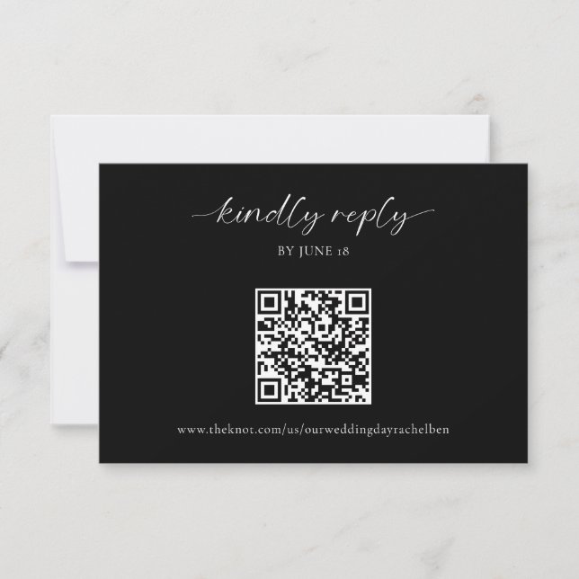 Minimalista do Código QR RSVP de Casamento Negro (Frente)