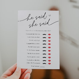Minimalista Ele disse, ela disse cartão de jogo de