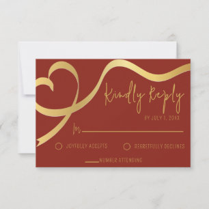 Minimalista Faux Dourado Fita Casamento RSVP Maron