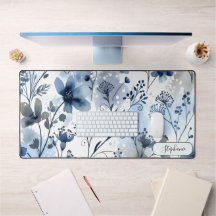 Minimalista Floral Azul Marinho Aquarela Personali