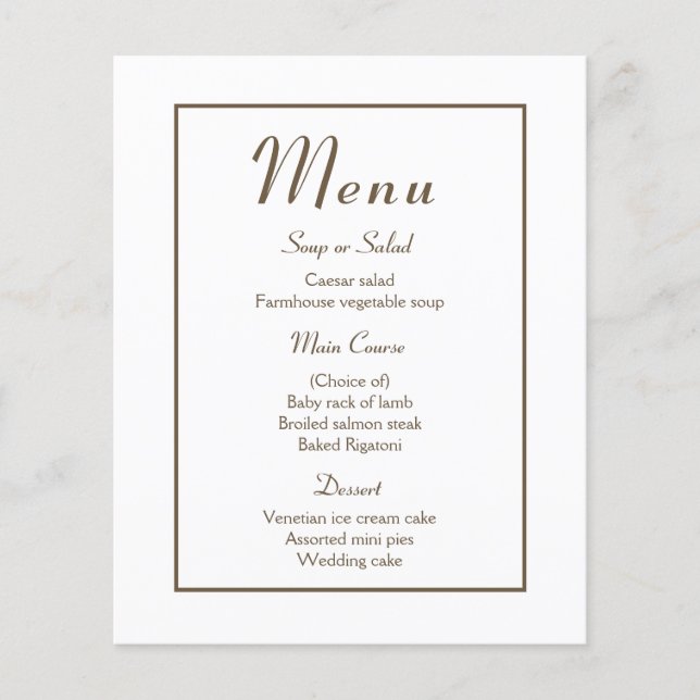 Minimalista Menu Brown Elegante Festa de casamento (Frente)