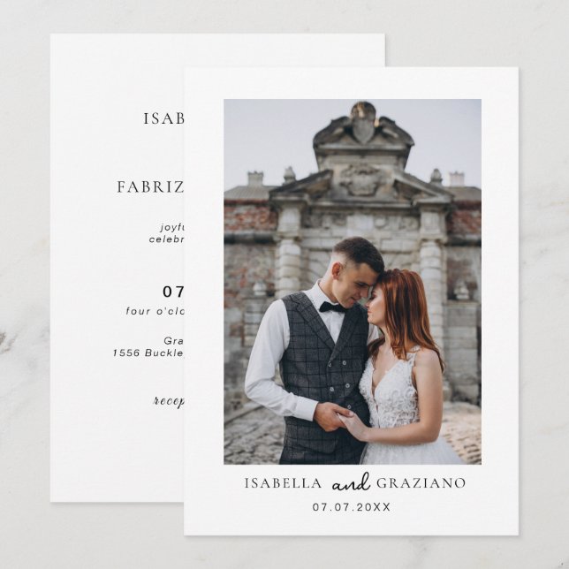 Minimalista moderno de Convite de casamento simple (Frente/Verso)