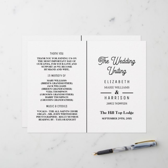 Minimalista - Preto e Branco - Programa de Casamen (Frente/Verso In Situ)