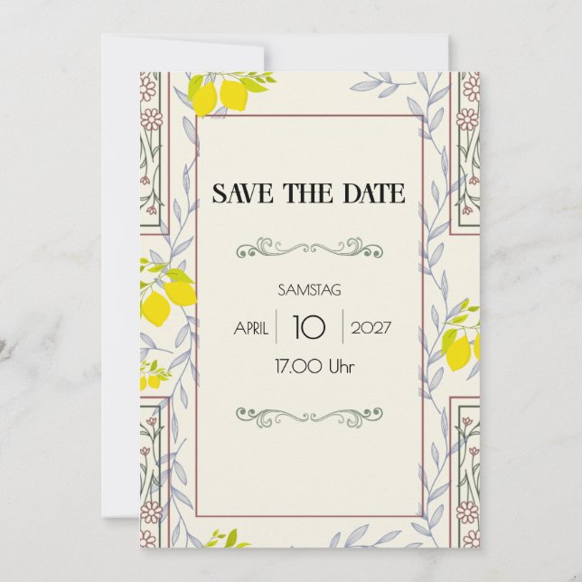 Minimalistic Vintage Botanical Save the Date (Verso)