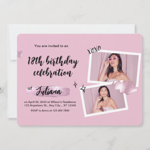 Mínimo 18º Convite de Aniversário, Rosa e Preto